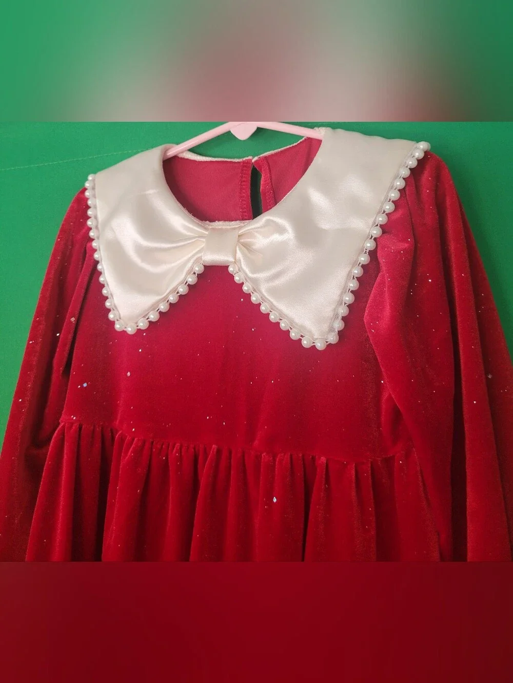 Red Velvet Girls Costume Dress Pearl Collar Bow 4yr 4t Shein Christmas Holiday 3